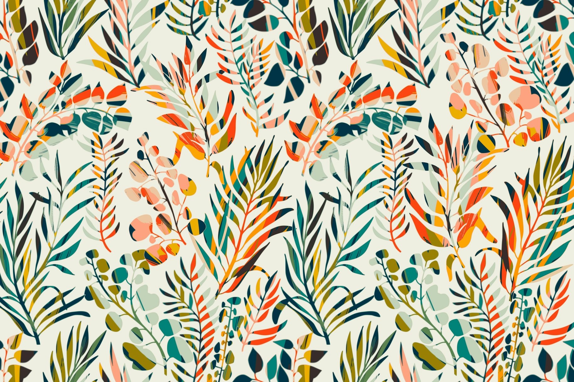 motif de feuilles colorées papiers peint Happywall