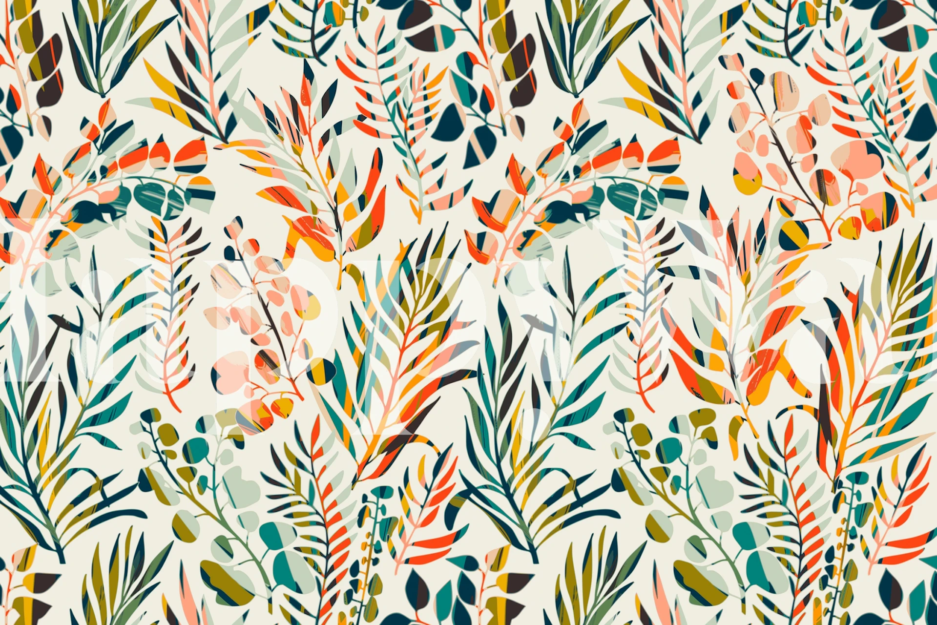 Colorful leaves pattern wallpaper with green and orange foliage