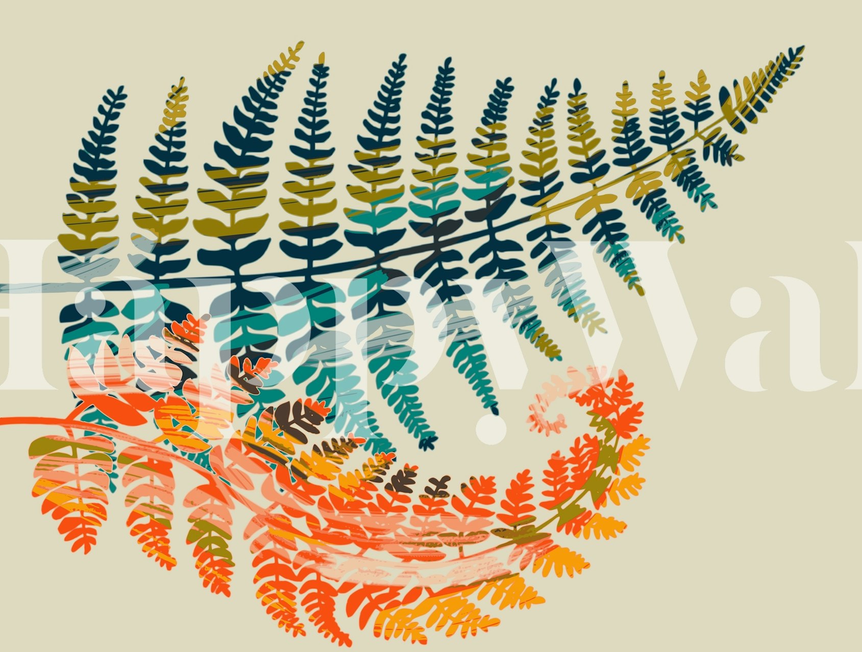 Colorful fern leaves wallpaper in a room