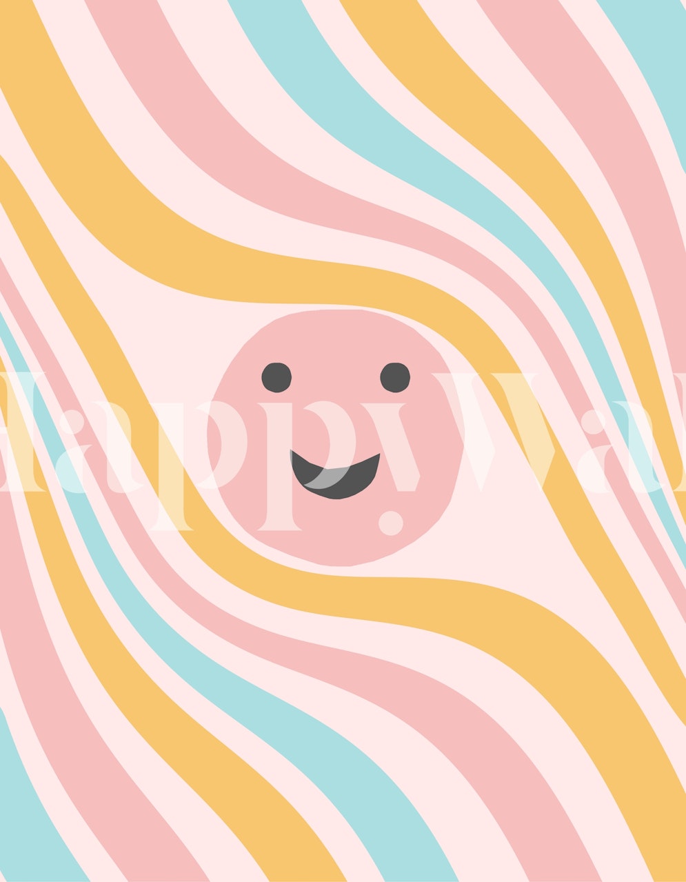 Colorful wave pattern in pastel shades of pink, yellow, and blue wallpaper