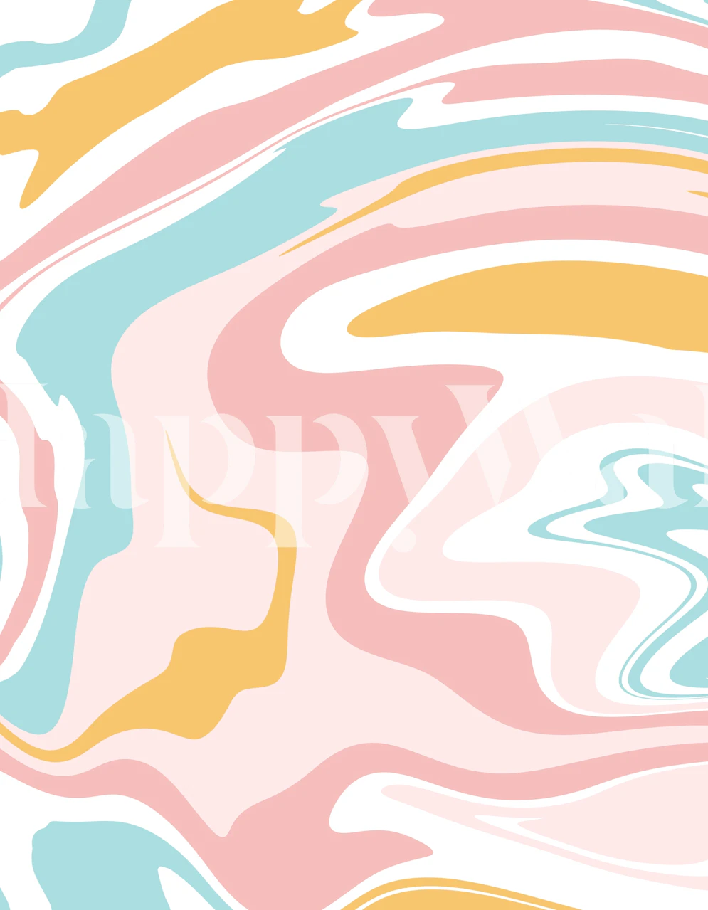 Retro Liquid Swirl wall mural with pastel colors and golden accents