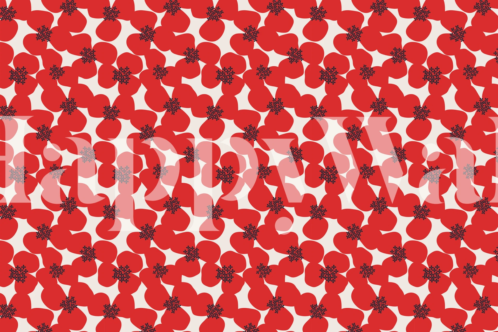 Red floral pattern wallpaper featuring bold flowers and shapes