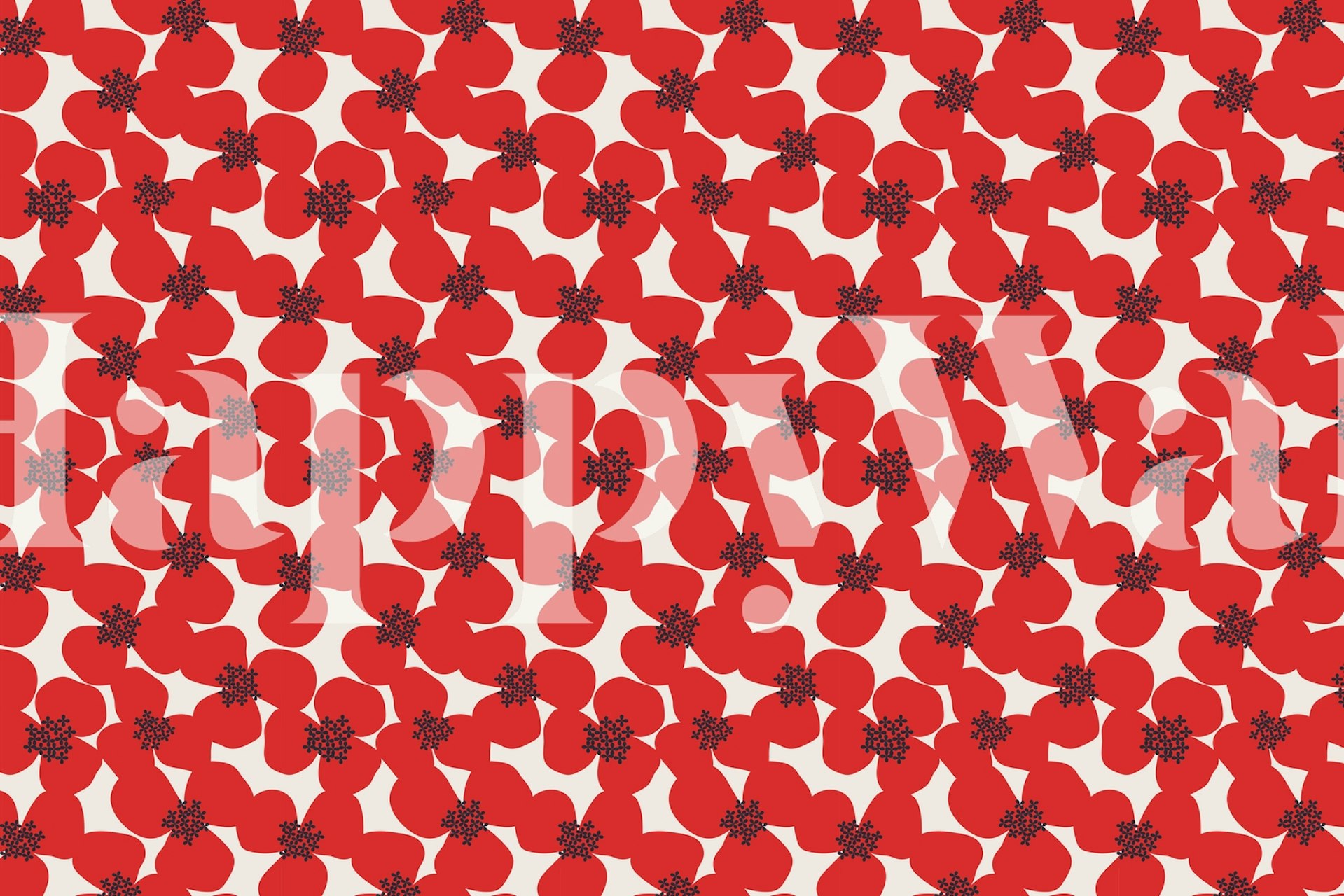 Red floral pattern wallpaper featuring bold flowers and shapes