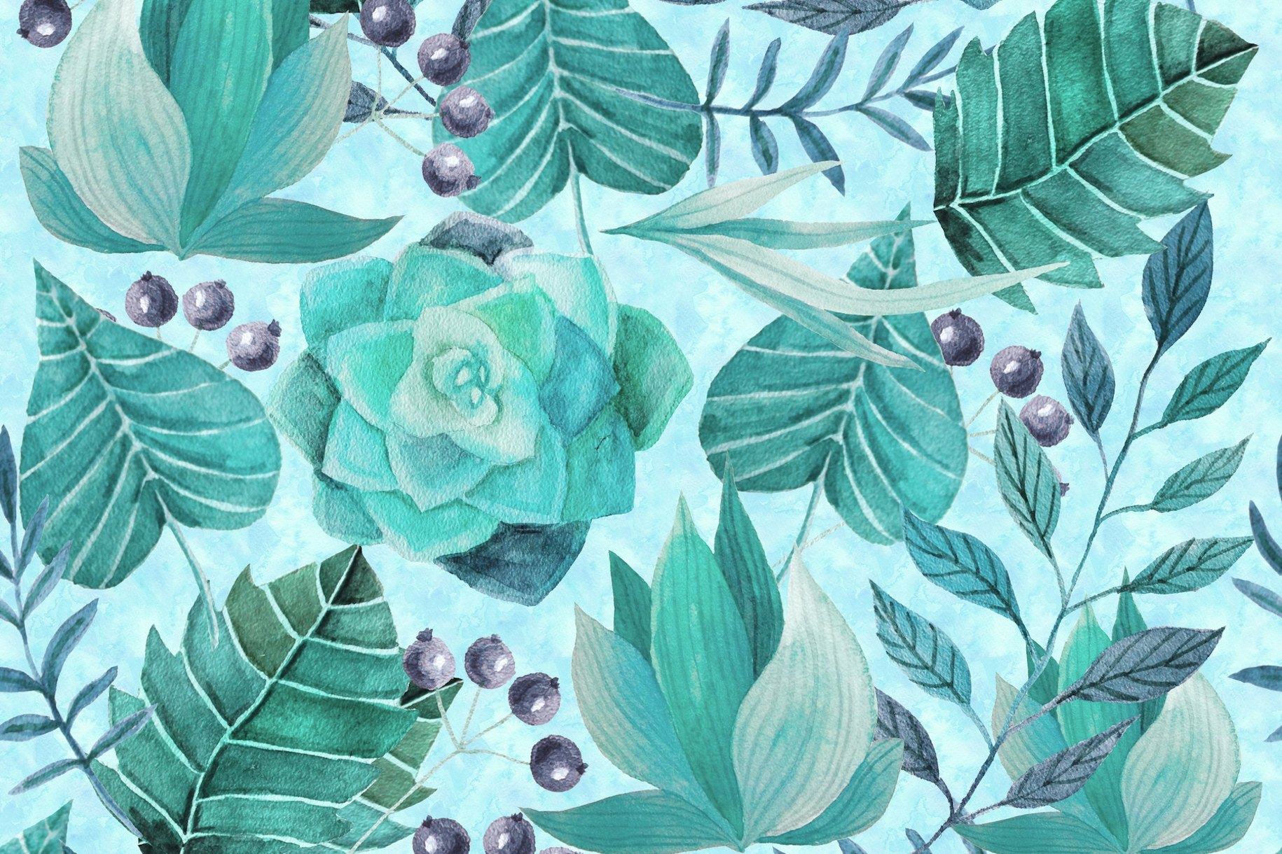 Mint Green Botany Wallpaper - Buy Online | Happywall