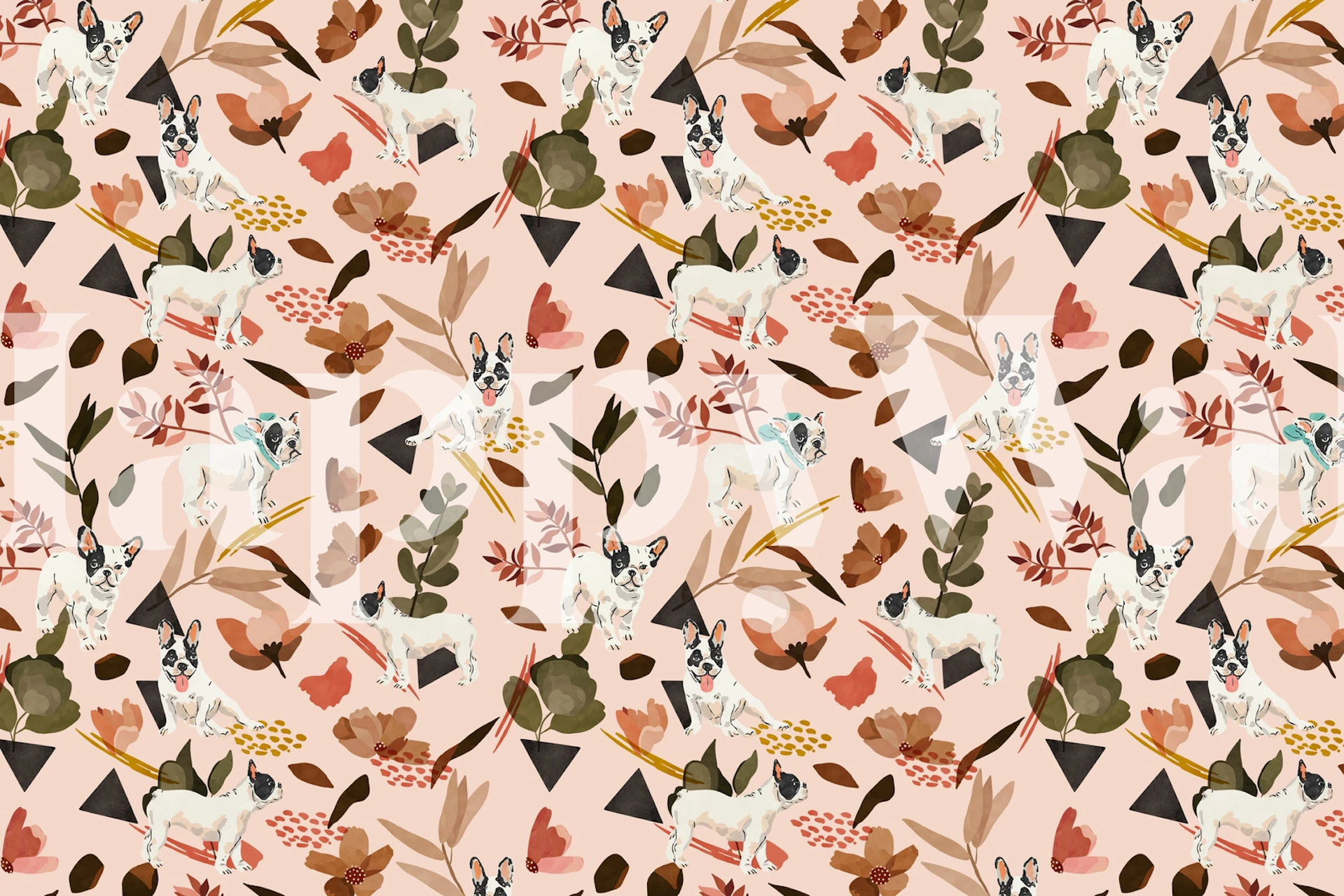 French bulldog tapettisuunnittelu huoneessa