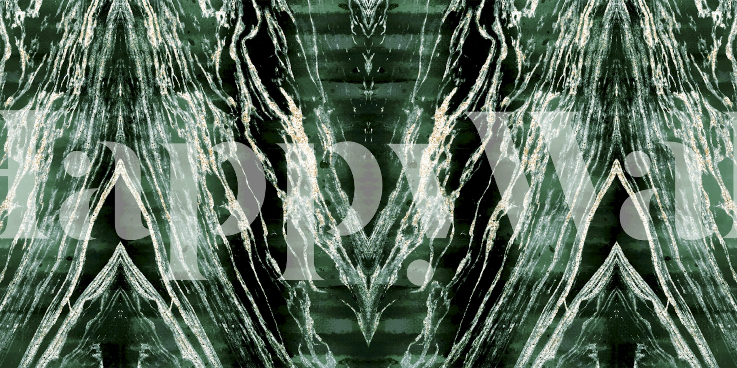 Emerald sparkles marbling wallpaper displayed in a room
