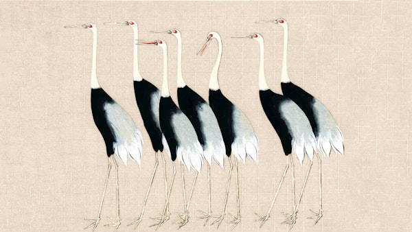Japan Cranes on Tan Cream