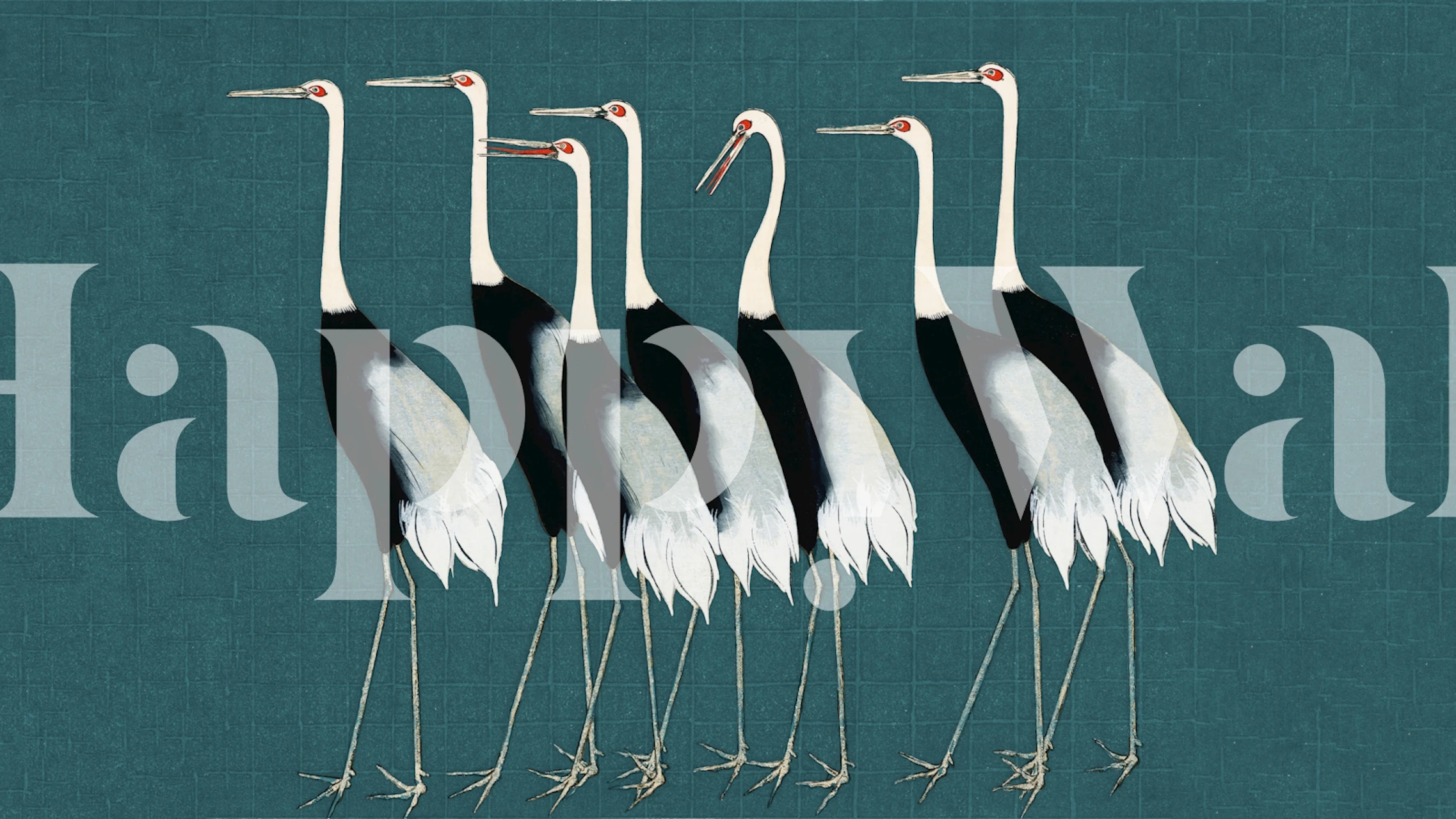 Japan Cranes on Vintage Teal achtergrond