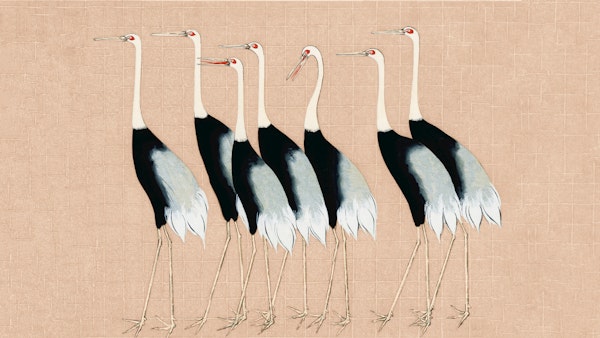 Japan Cranes on Creme Nude