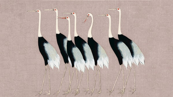 Japan Cranes on Gray Beige