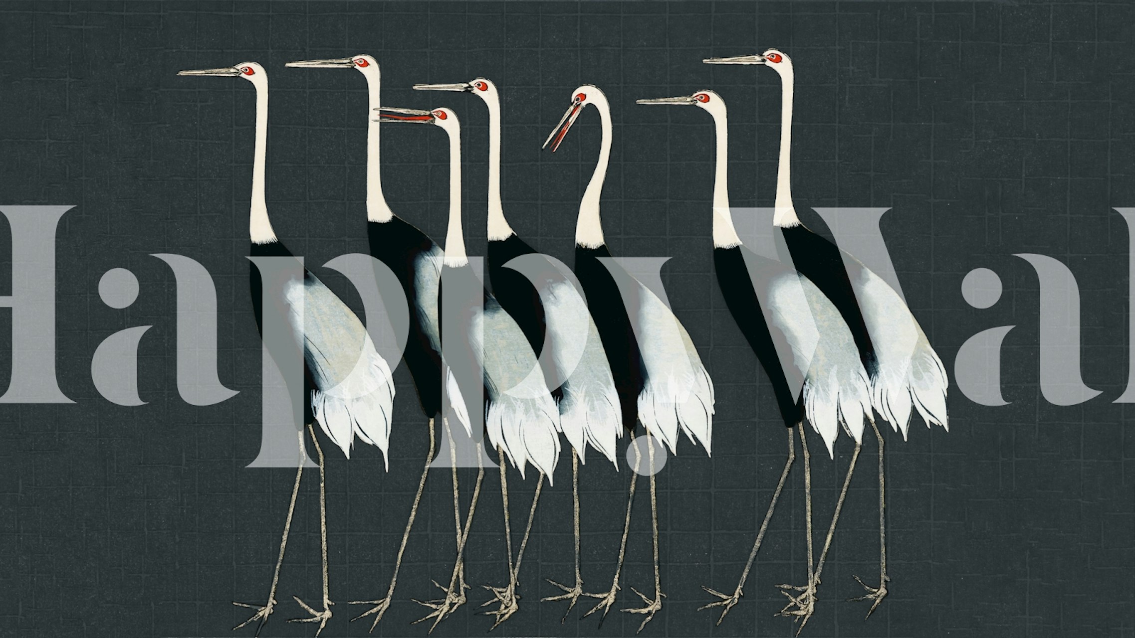 Elegant japanske kraner vægmaleri på mørkegrå baggrund