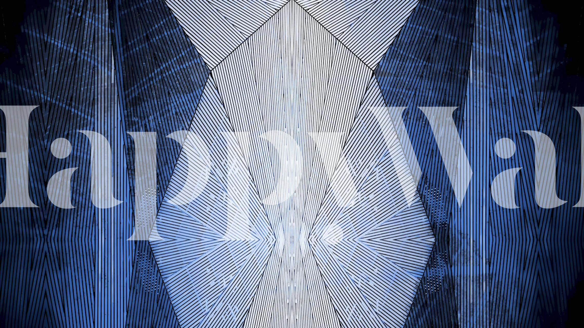 Japan Geometry Blue wallpaper displayed in a room