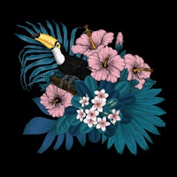 Toucan and tropical flora wallpaper