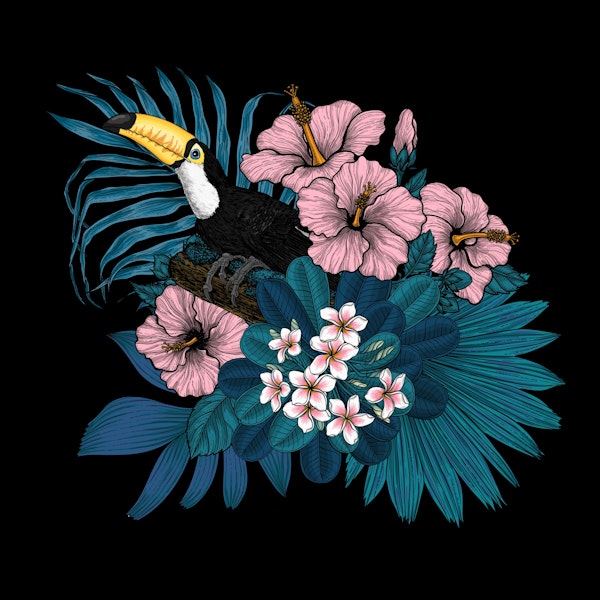 Toucan and tropical flora