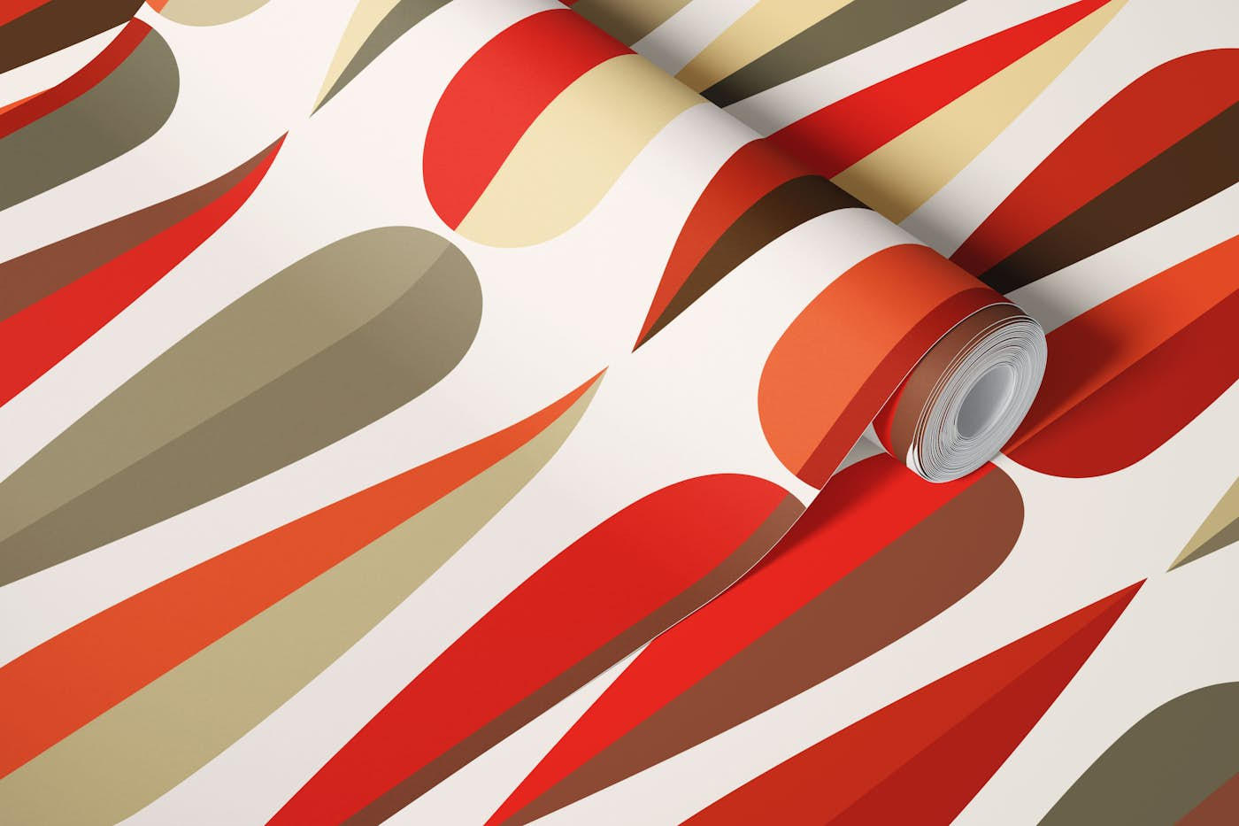 Mid century olive red wallpaper roll