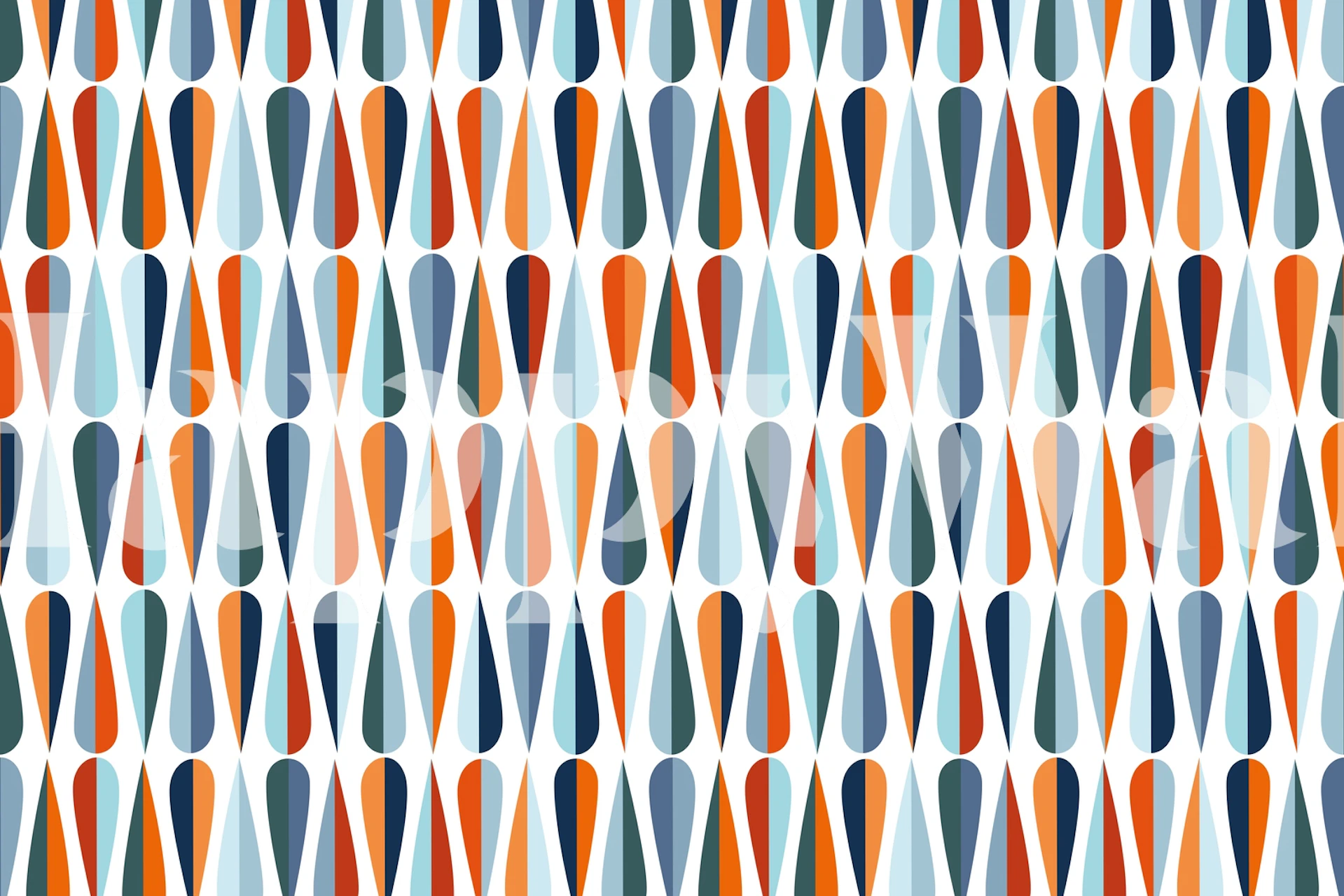 Mid century geometric design in blue, orange, and teal wallpaper