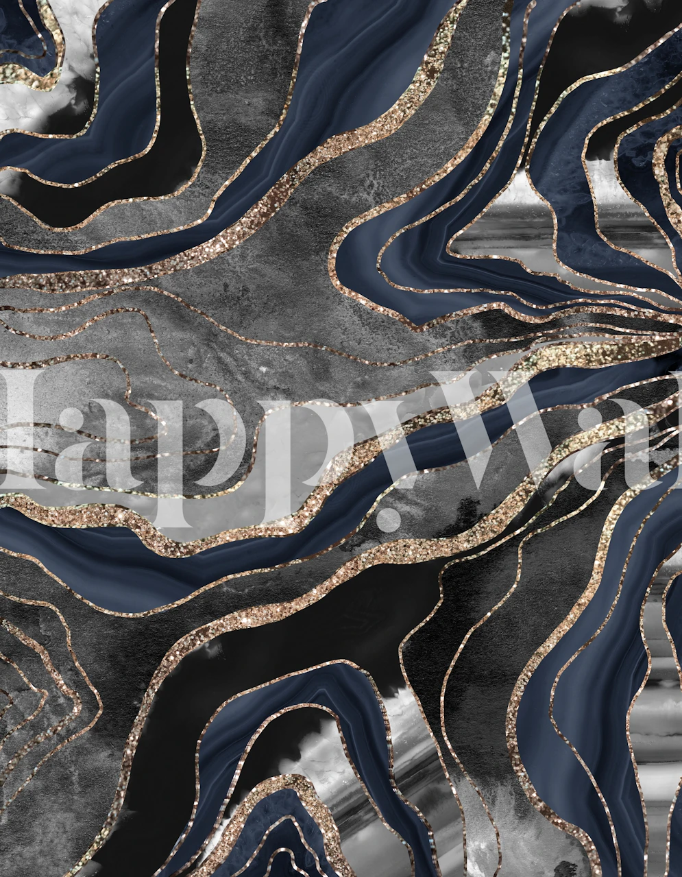Navy blue and black marble pattern with gold accents wall mural