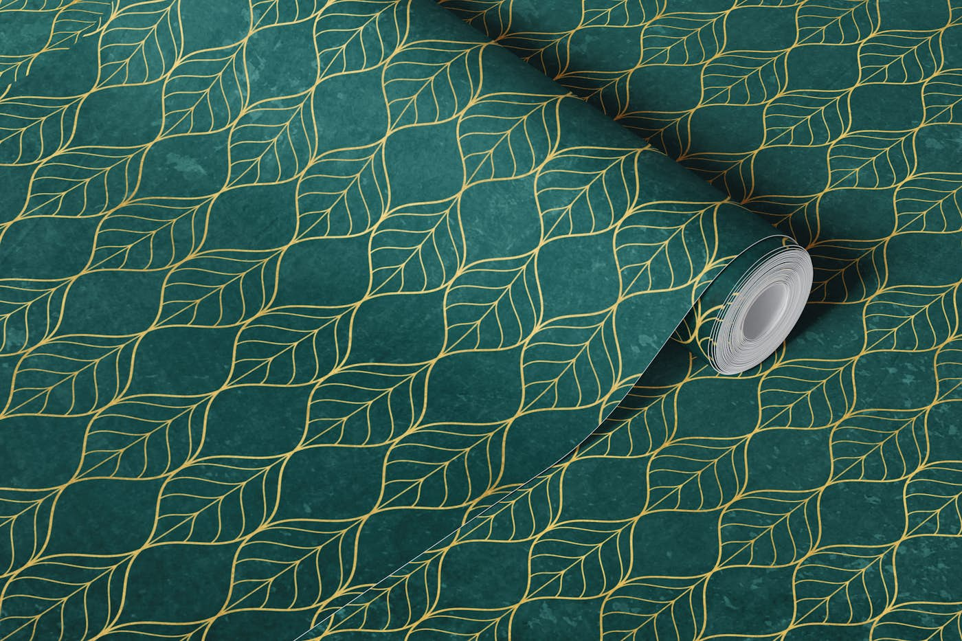 Art Deco Green Leaf Wall wallpaper roll