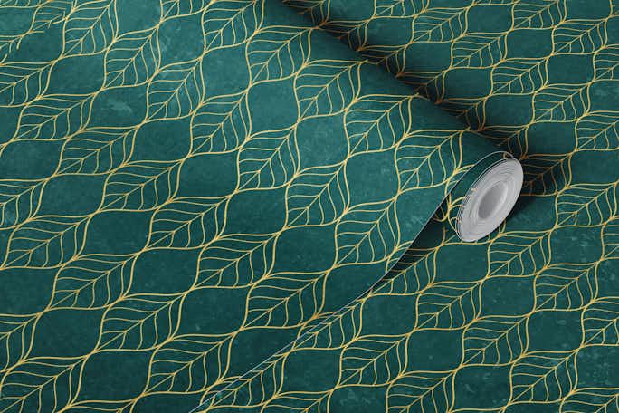 Art Deco Green Leaf Wallwallpaper roll