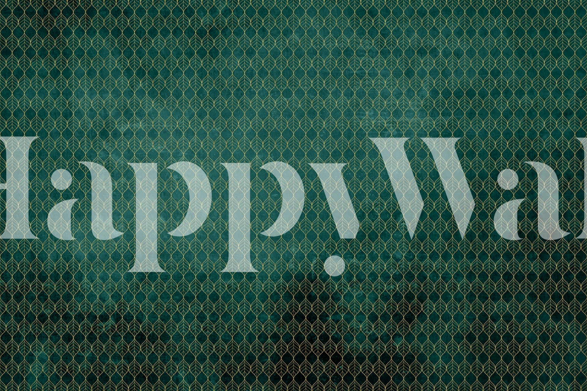 Art Deco wallpaper featuring green leaf patterns on a dark teal background