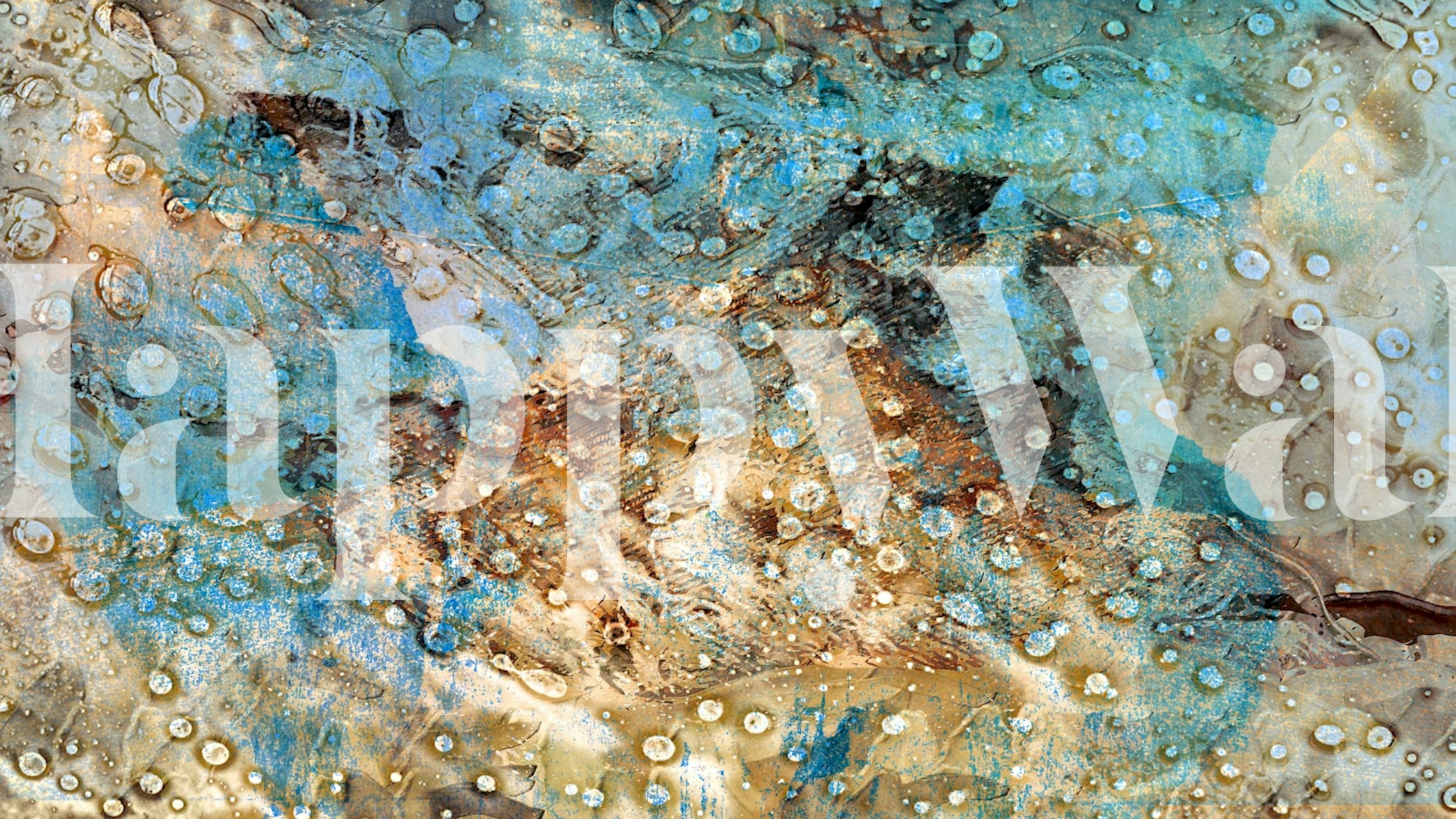 Wall mural with a close-up texture of water droplets on a multicolored stone surface.