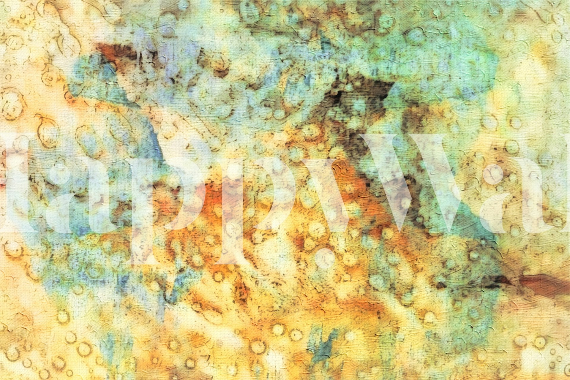 Wall mural with a close-up texture of water droplets on a multicolored stone surface.