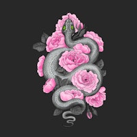 Snake and pink roses ταπετσαρία