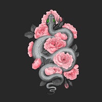 Snake and peach roses ταπετσαρία