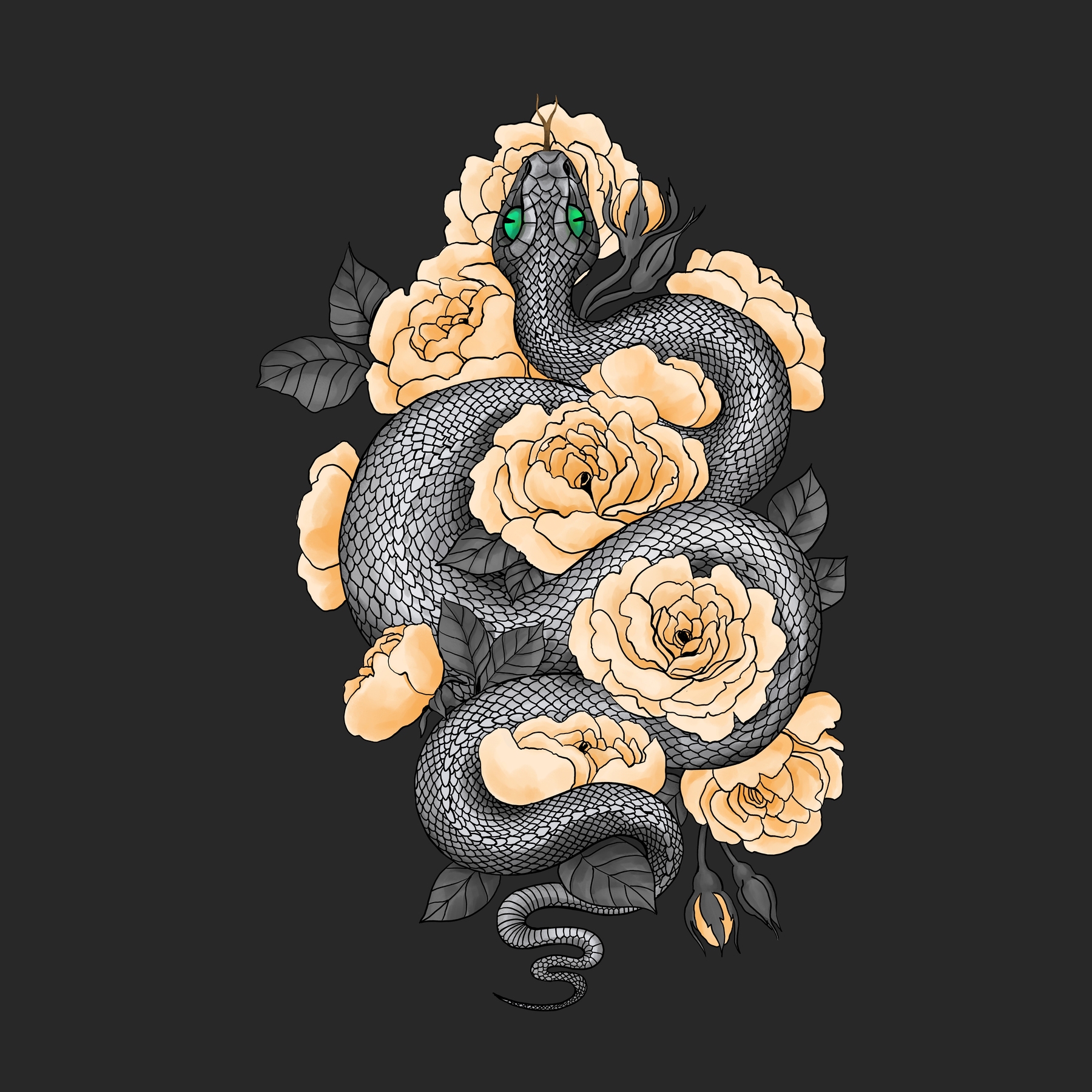 Snake and yellow roses wallpaper - Happywall