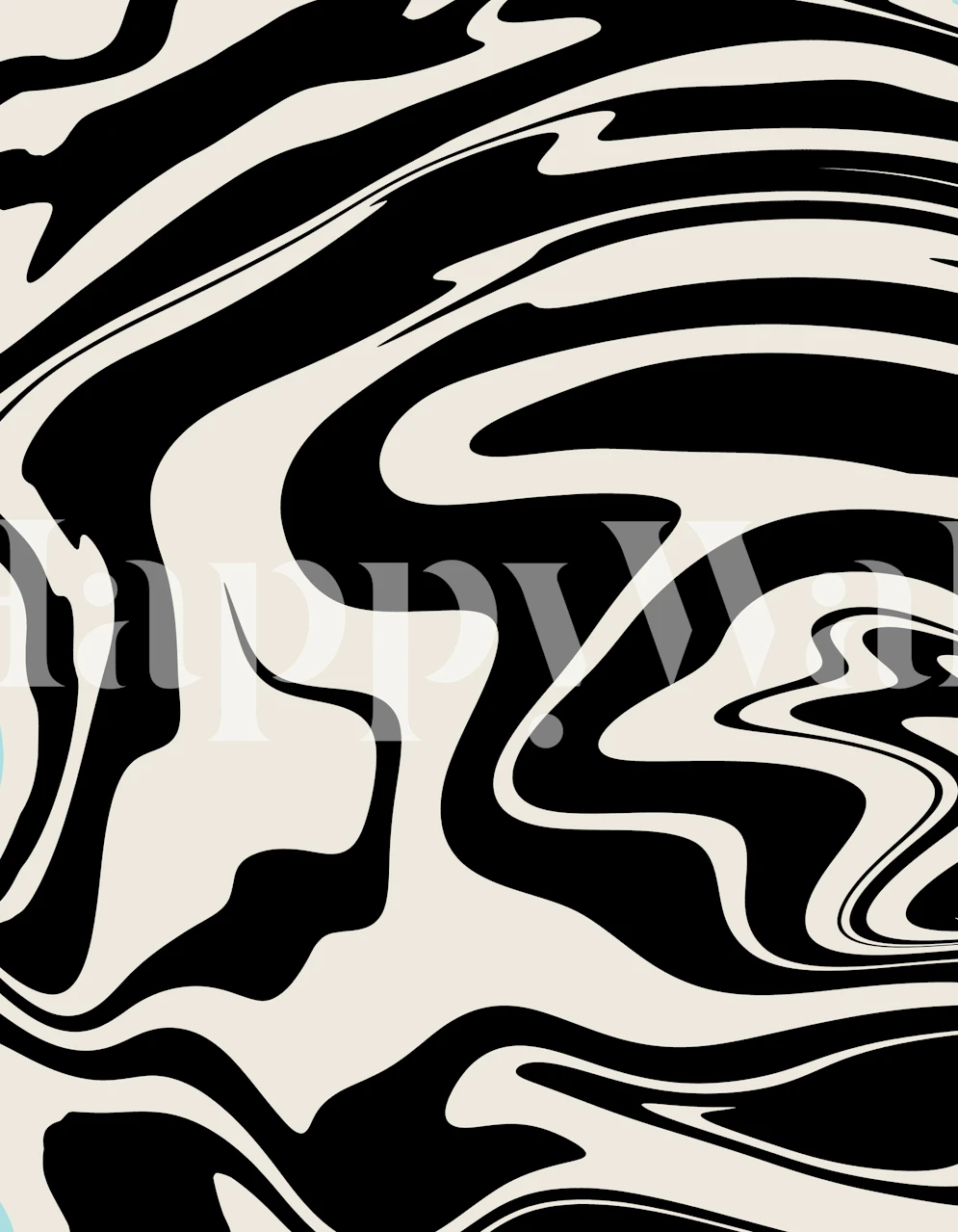 Czarno-biały abstrakcyjny, wirujący wzór przypominający styl retro glam na fototapetę.