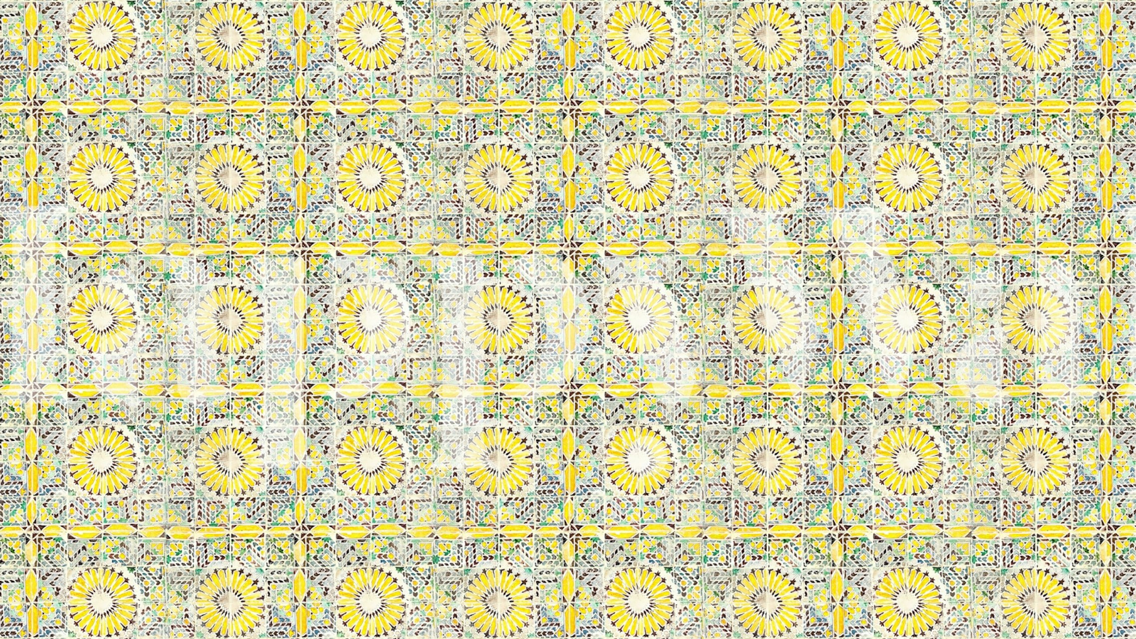 Yellow geometric tile pattern wallpaper