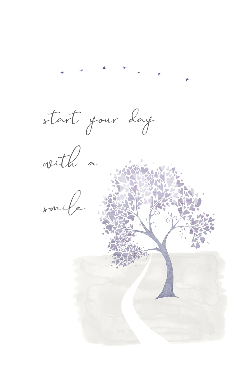 Oppløftende tapetdesign med et tre og tekst