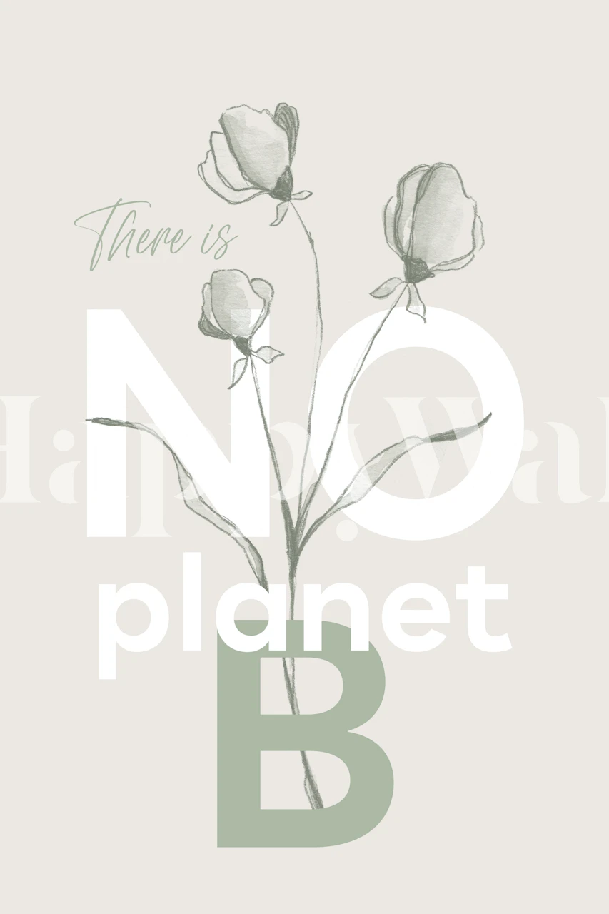 Floral design with green leaves and soft gray flowers wallpaper