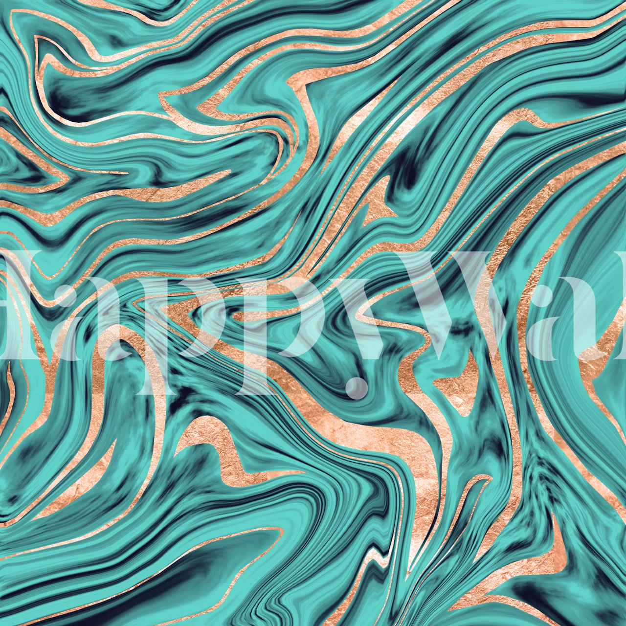 Turquoise and rose gold marble pattern wallpaper