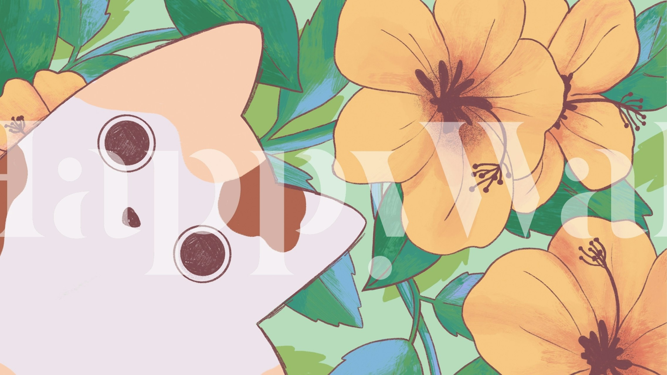 Japanese Cat Garden Florals tapet i et rom