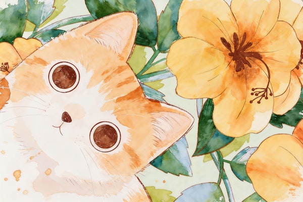 Japanese Cat Garden Florals