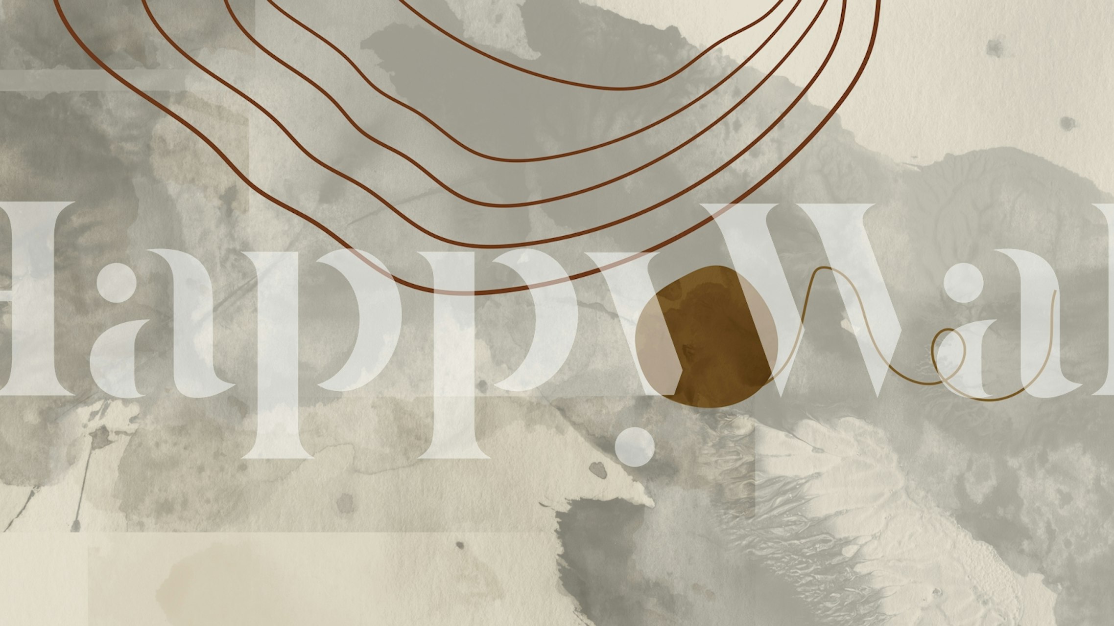 Mid century abstract wallpaper with earthy tones, curved lines, and a round shape.