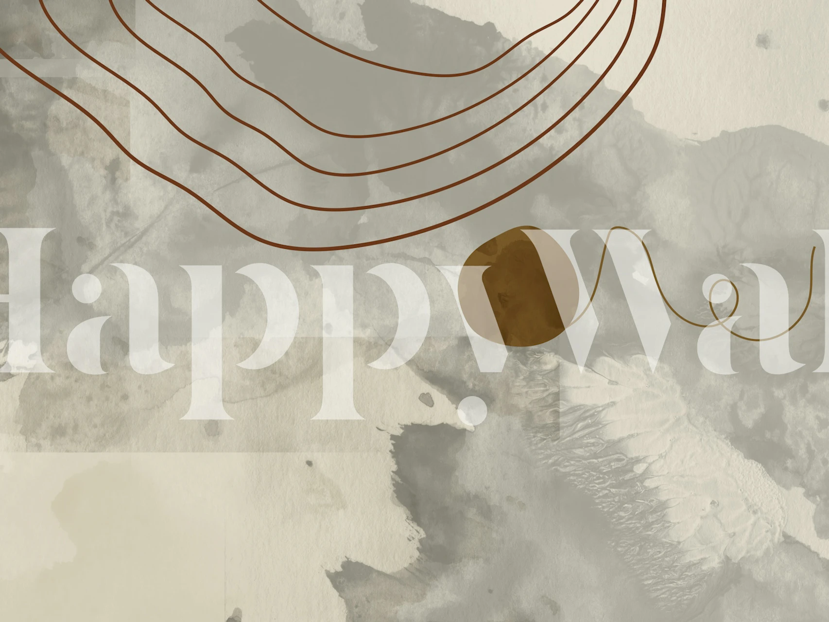 Abstrakcyjna, nowoczesna fototapeta z połowy stulecia z szarymi wirami i złotym kółkiem, inspirowana designem z lat 50. i 60. XX wieku