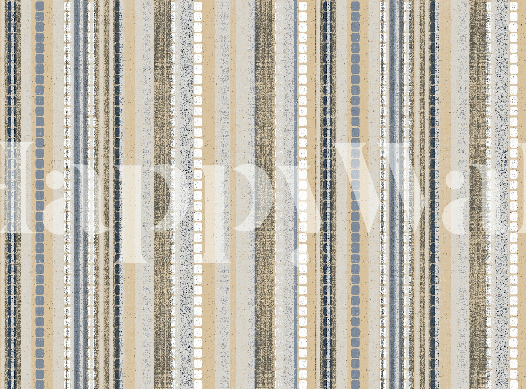 Striped pattern wallpaper in shades of blue, beige, gray, and white