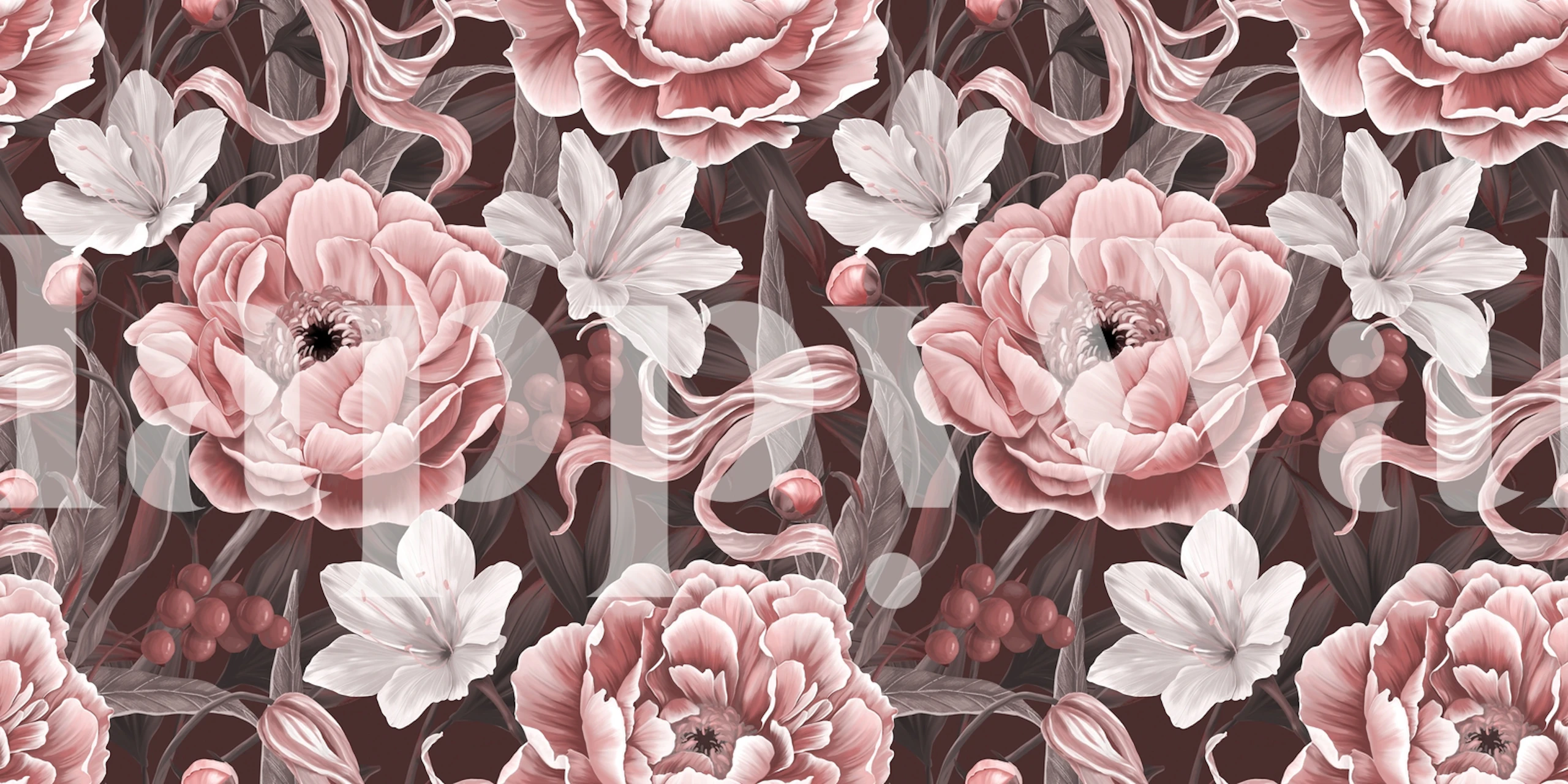 Vintage blush peonies wallpaper in a room