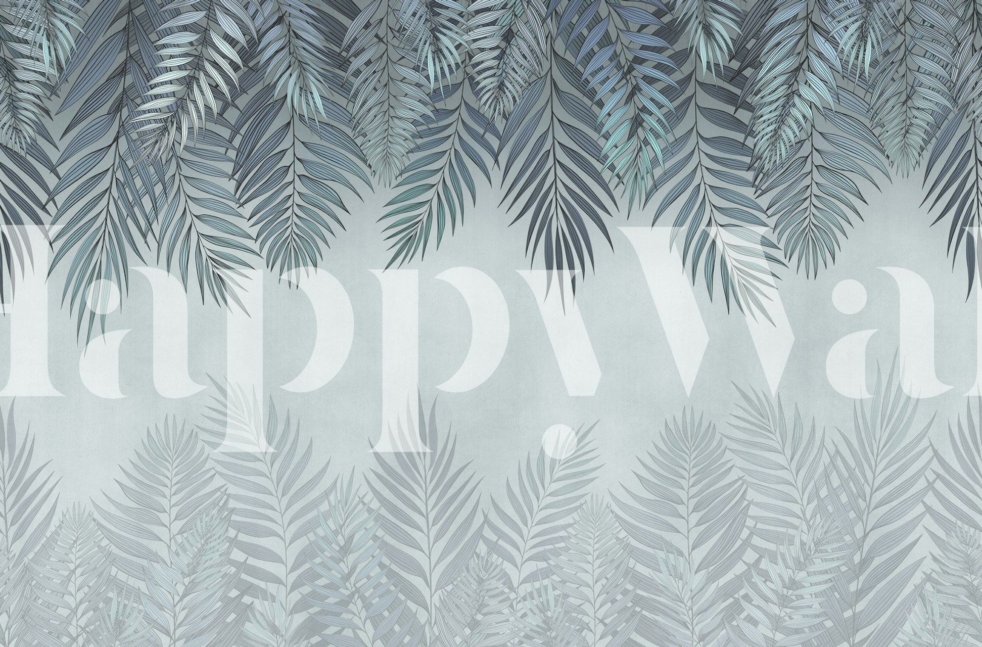 Pale blue palm leaves pattern wallpaper with tropical design