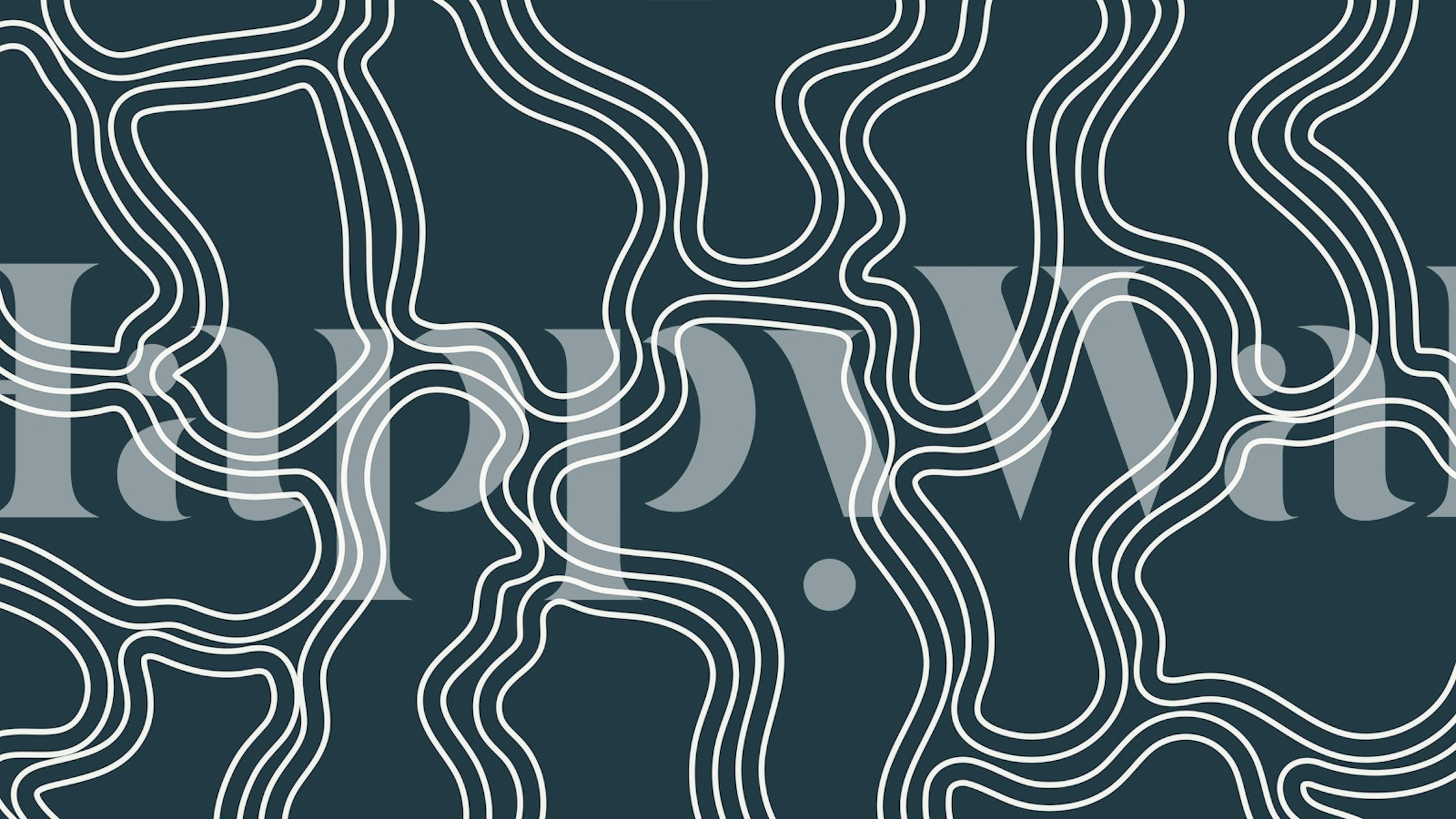 Mid-century style wall mural with organic stripes in teal and white colors