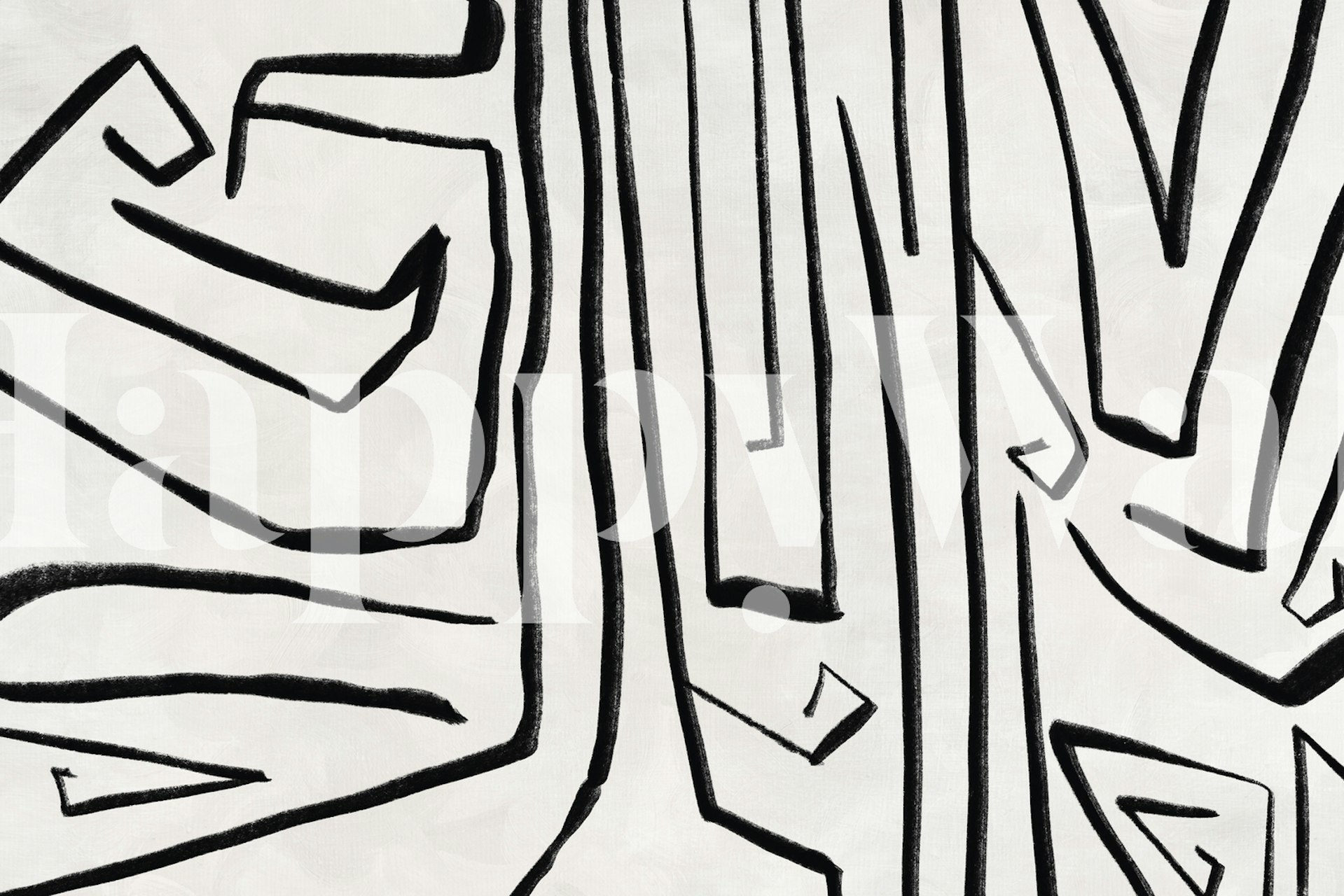 Abstrakt veggmaleri med svarte og hvite linjer, Modern Improvisation 02