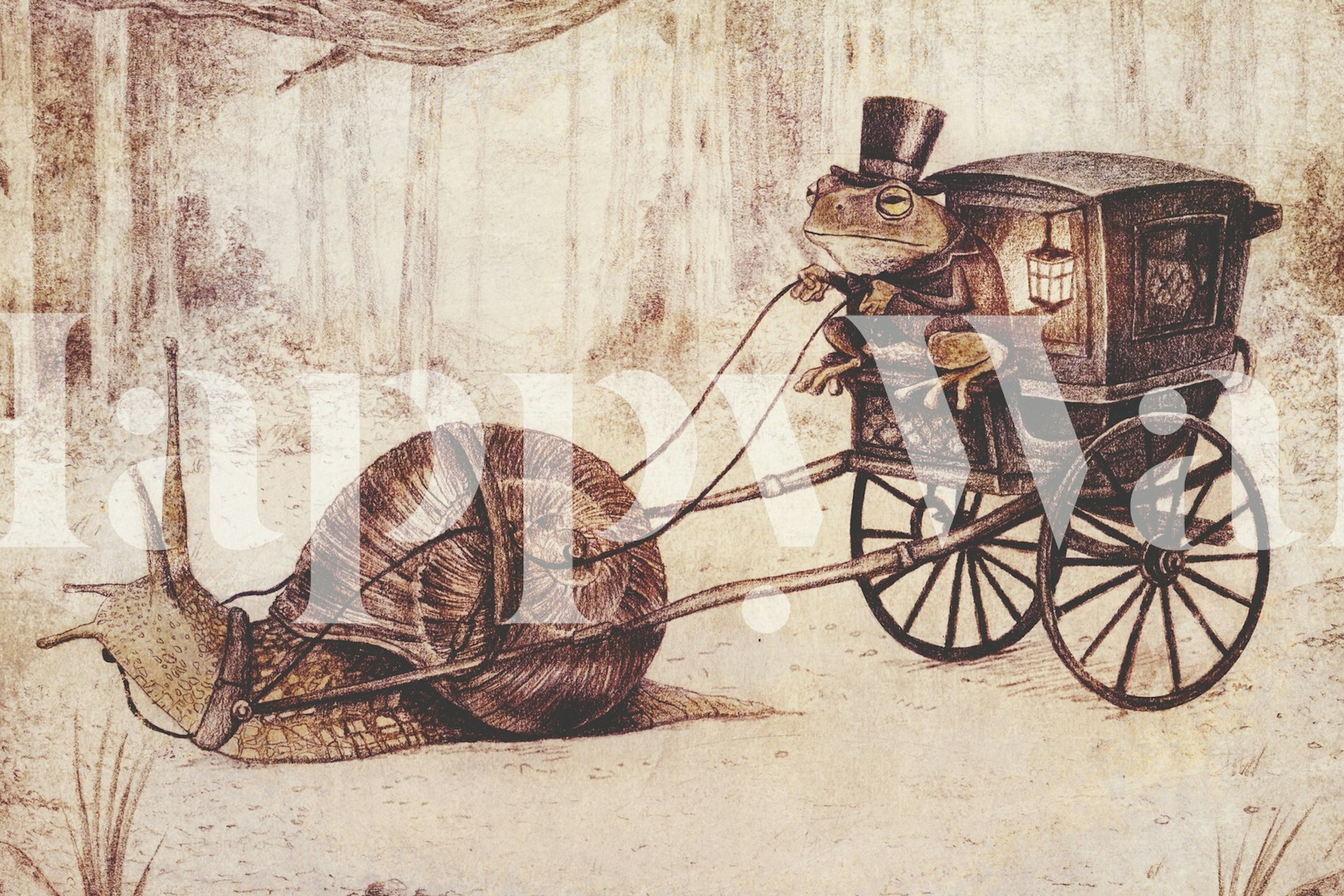 Τοιχογραφία σε vintage στυλ ενός αμαξά με άμαξα που σύρεται από σαλιγκάρια