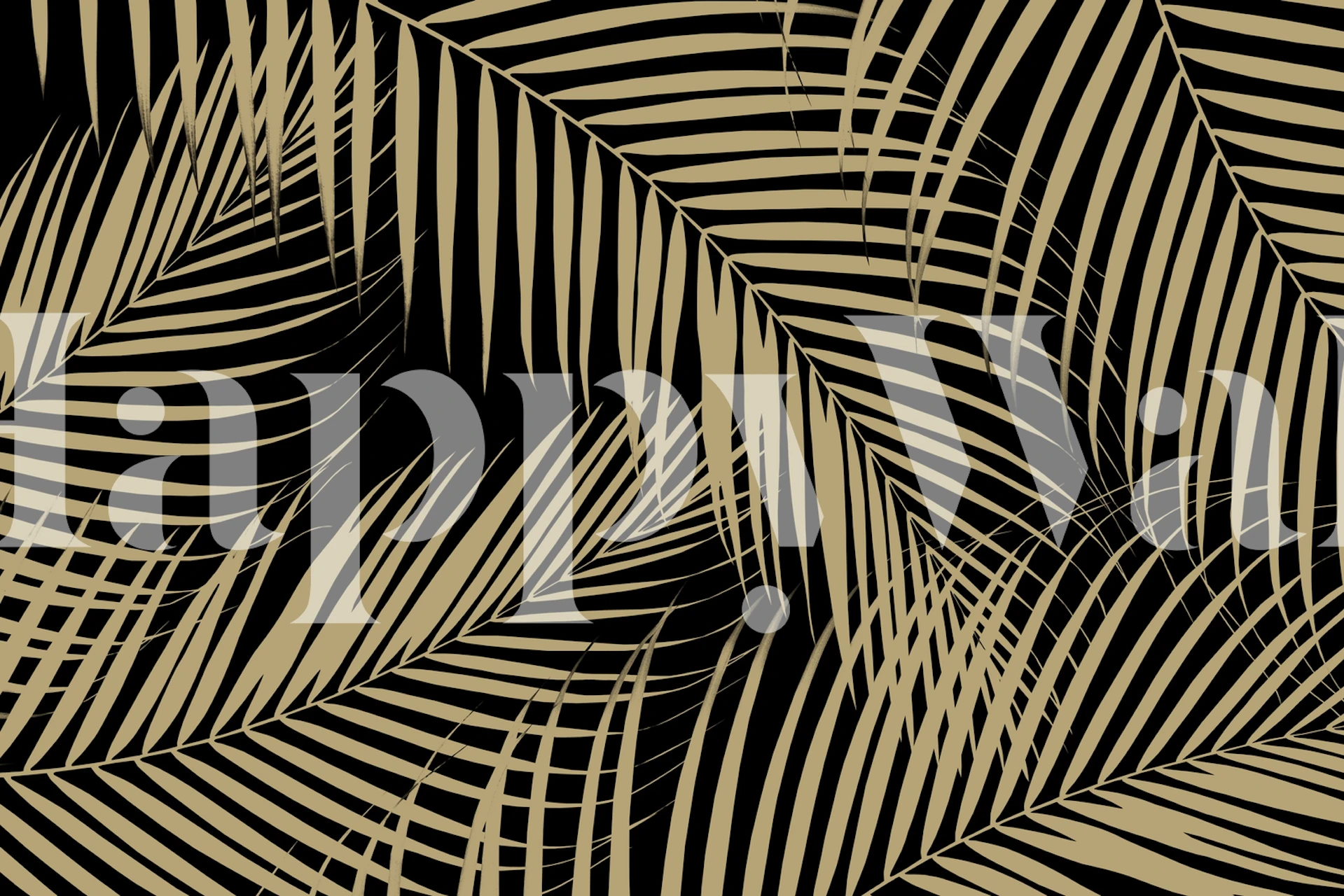 Gold and black palm leaf pattern wall mural presenting a chic and contemporary California-inspired aesthetic.