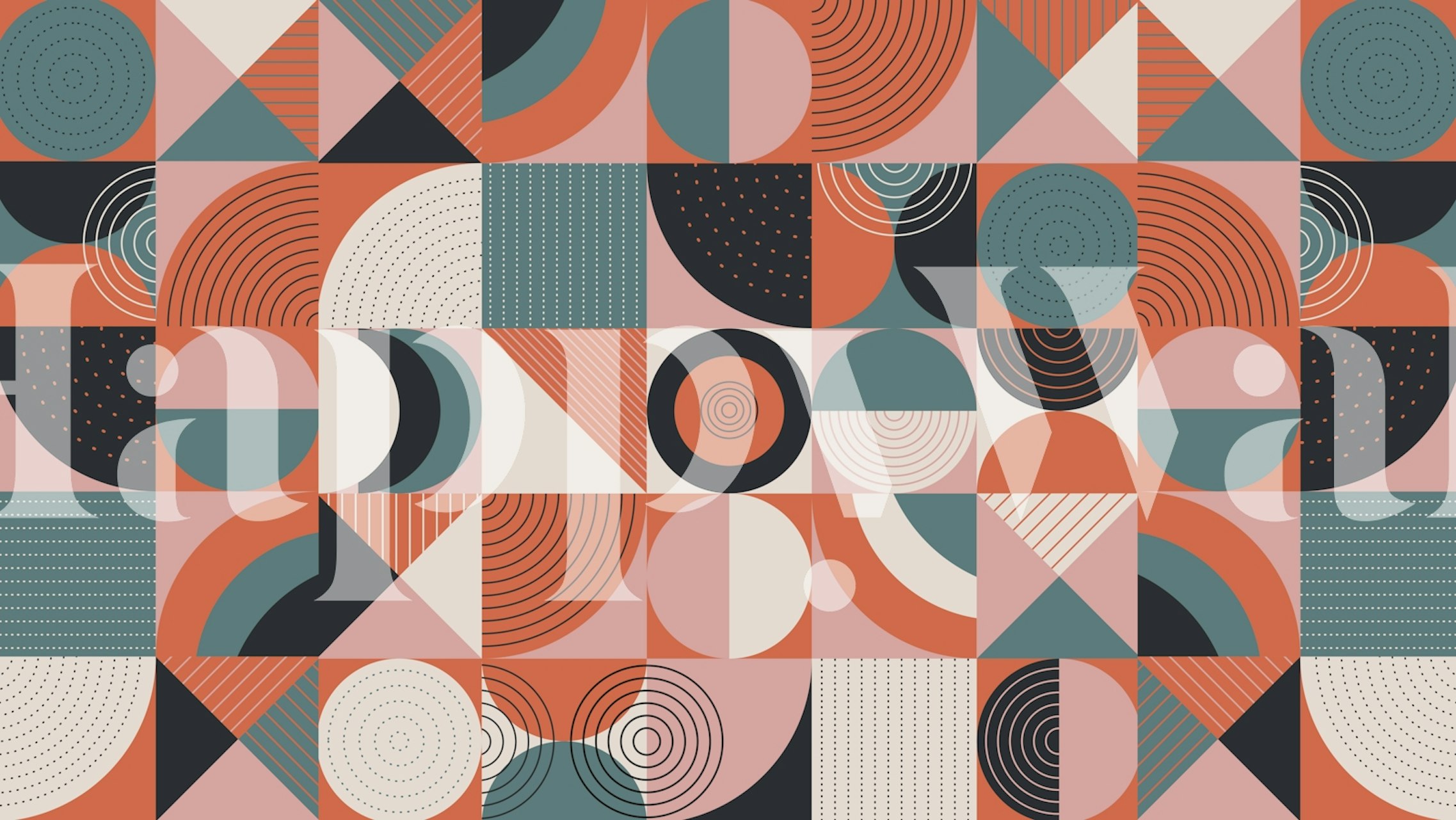 Mid Century Wall γεωμετρικό σχέδιο τοιχογραφίας σε κοράλλι, teal και γήινους τόνους