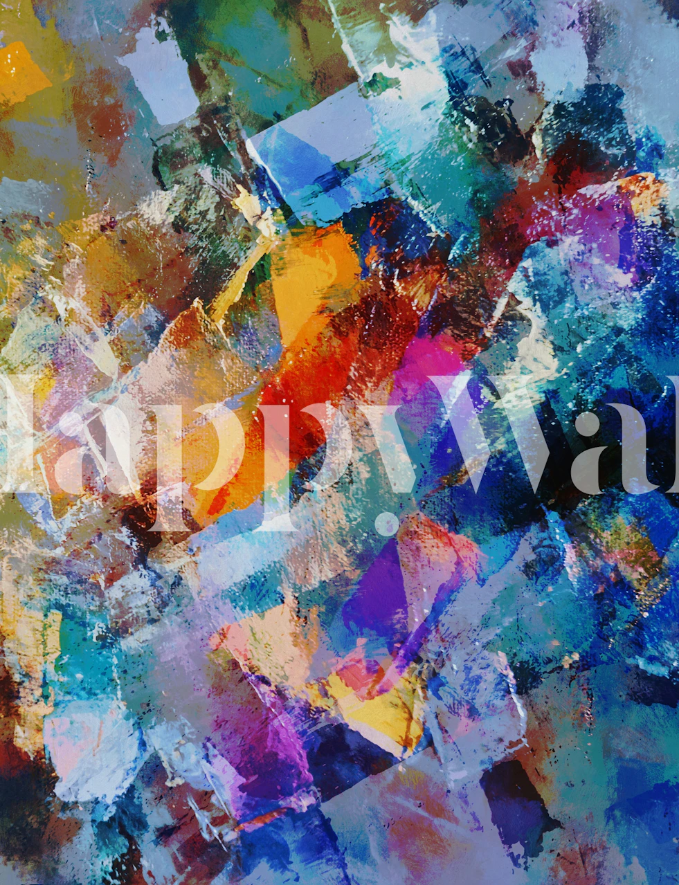 Mural de parede abstrato com uma variedade vibrante de pinceladas coloridas em uma composição expressiva e dinâmica