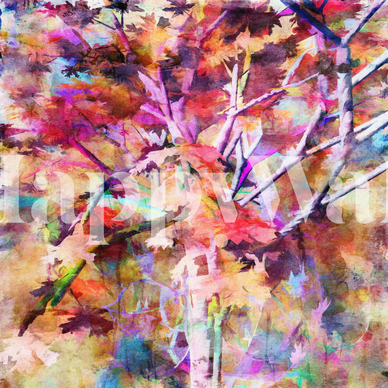 Autumnal Tree 6 Tapete, die in einem Raum angezeigt wird