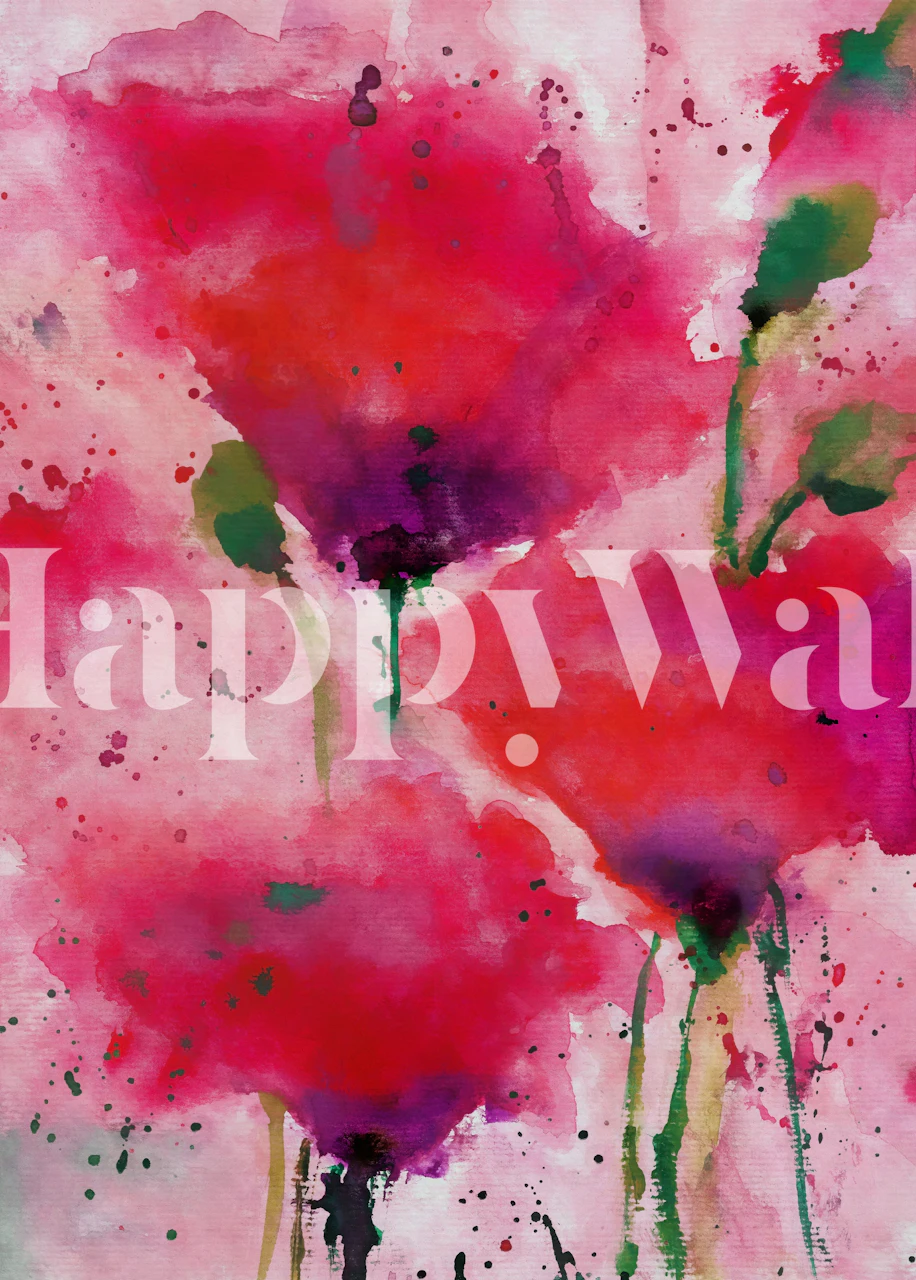 Red flowers wallpaper in a room