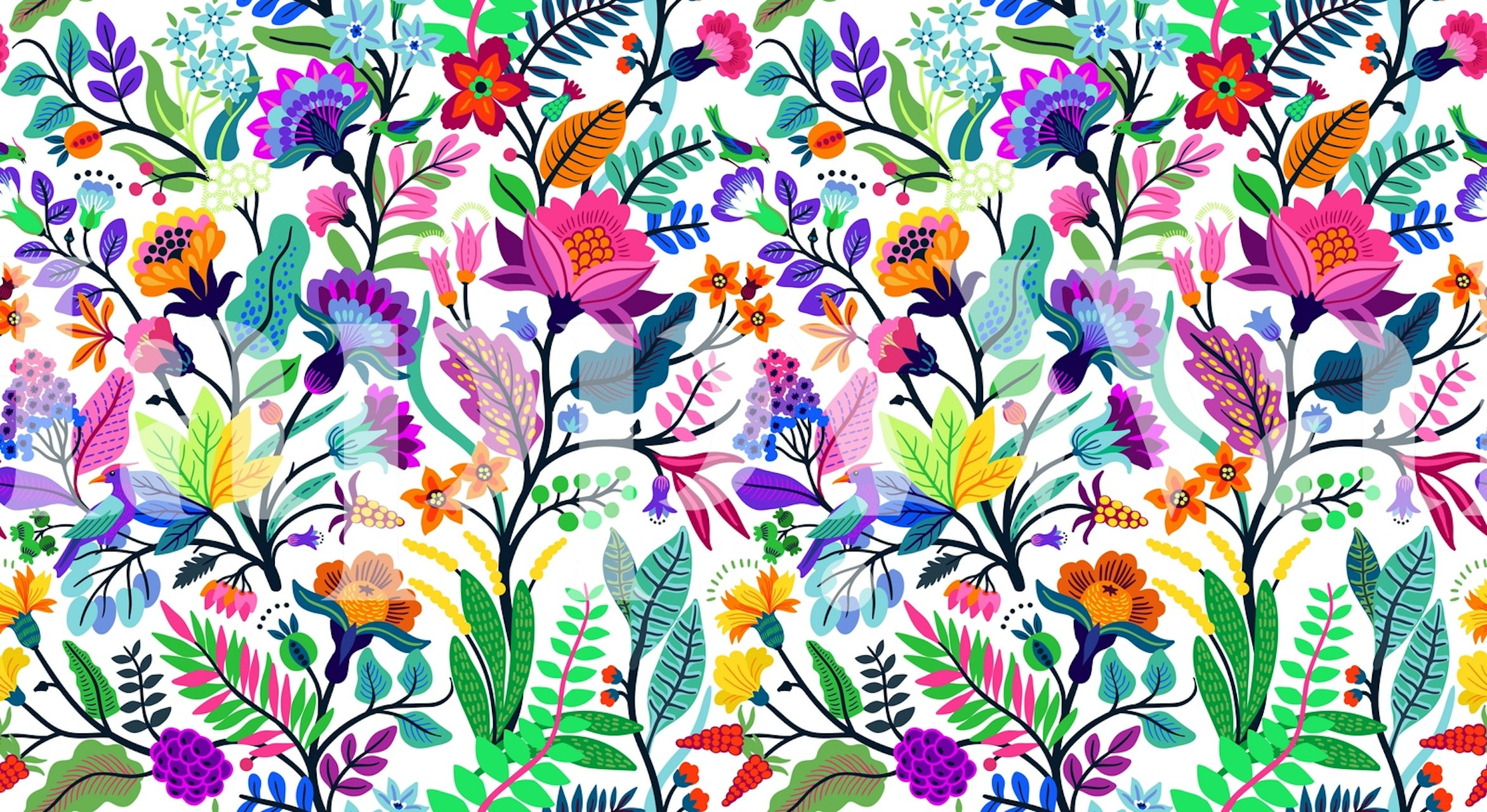 Floral explosion wallpaper design in a room